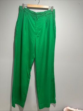 Men's Vibrant Green Pleated Dress Pants